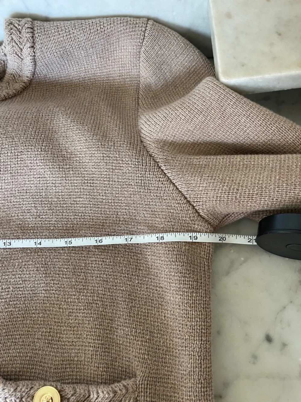 J. CREW Taupe Cotton Knit Button Braided Neck & Front Placket Cardigan M